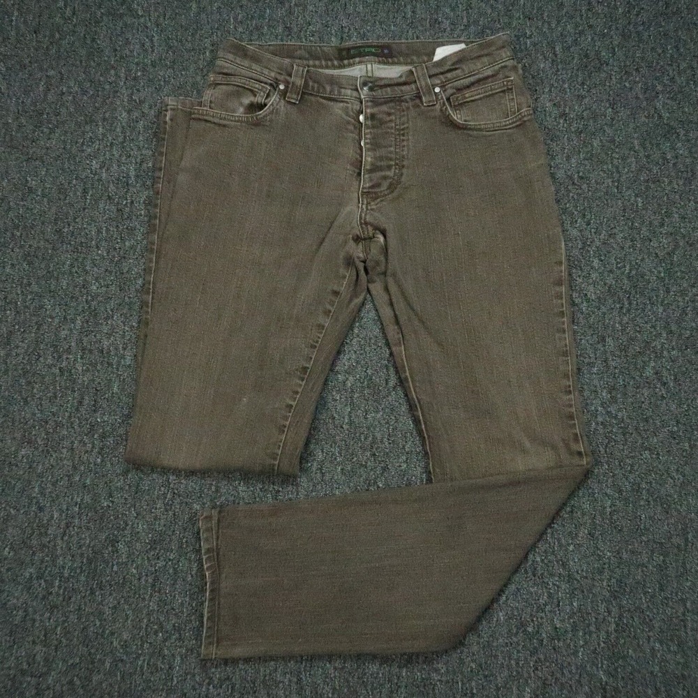 Etro Jeans Mens‎ 30x32 Brown Straight 5 Pocket Stretch Button Fly Designer